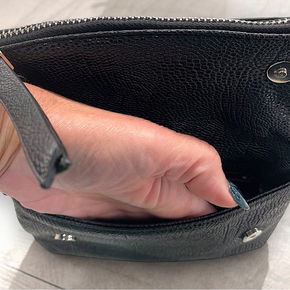 Black Pebbled Leather J.Lo Wristlet•Folder over•Studded• Zipper•Clutch•Night Out - Picture 8 of 12